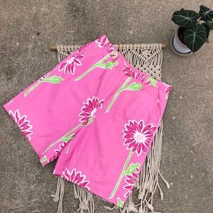 Vintage Lilly Pulitzer High Waist Pink Flower Print Bermuda Shorts Size 10